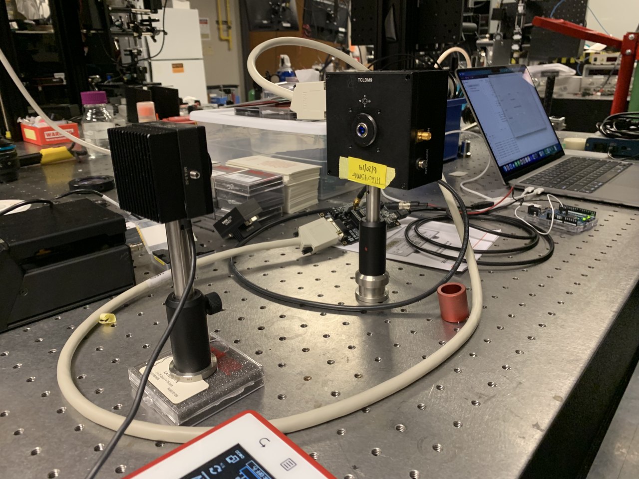 Laser mount and camera on an optical table