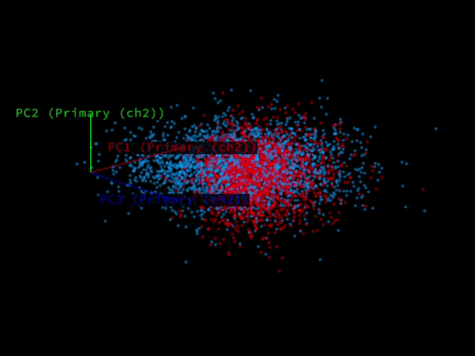 Two spike clusters in phy's 3D feature view